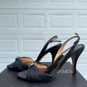 Badgley Mischka black slingback kitten heels.